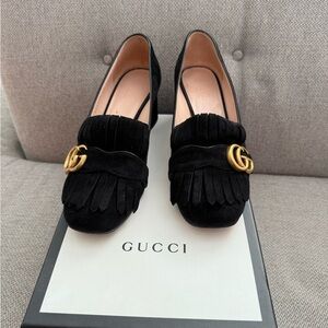 Gucci Women's Suede Marmont Fringe Heels